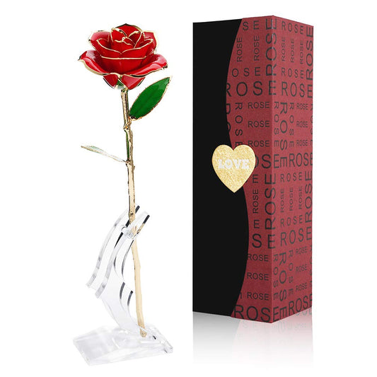 Gold Dipped Rose 24K with Gift Box, Stand & Writable Card – Valentines Day Gift for Her, Wife or Mom, Forever Preserved Rose - Romantic Flower Keepsake, Elegant Gift for Anniversary & Special Moments