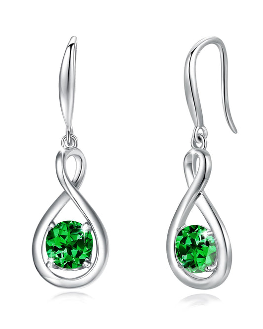 FANCIME Emerald Dangle Drop Earrings 925 Sterling Silver Dainty Infinity Green Gemstone May Birthstone Earring Fine Jewelry Birthday Mothers Day Gifts for Mom Her Women
