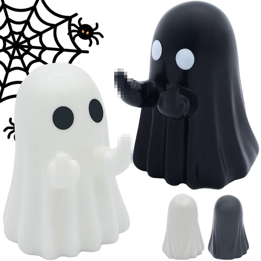 ECGER Halloween Decor Indoor Ghost Figurine - Finger Ghost Statue Ornaments, Vintage Halloween Decorations, for Horror Spooky Cute Table Desk Home Inside Decoration(2 Pack, Black+White)