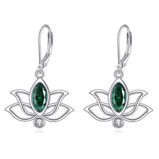 YFN Lotus Flower Earrings Sterling Silver Birthstone Lotus Leverback Dangle Drop Earrings Jewelry Gifts for Women (E. May)