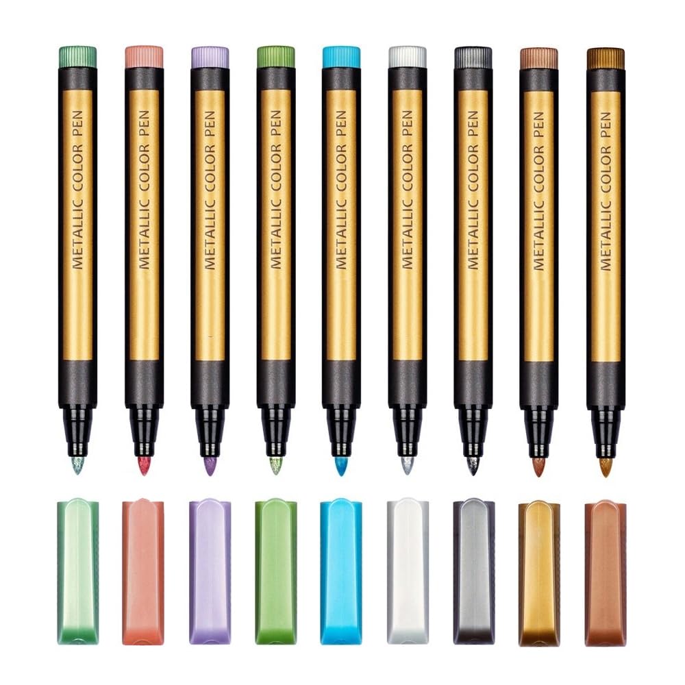 Dyvicl Metallic Marker Pens - Set of 10 Medium Point Metallic Markers for Rock Painting, Black Paper, Card Making, Scrapbooking Crafts, DIY Photo Album