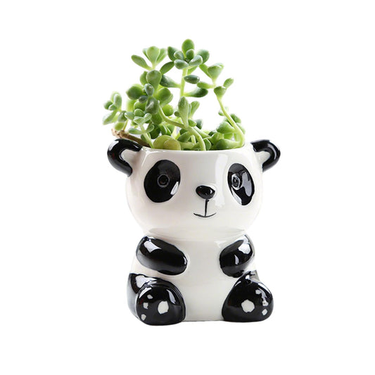 SYASDZHO Cute Animal Ceramic Succulent Planter with Drainage Hole - Mini Panda/Squirrel/Elephant Pot for Indoor Plants, Funny Desktop Decor Gift for Plant Lovers - Plants Not Included (Panda)