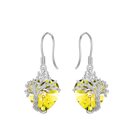 TOUPOP Heart Citrine Earrings Sterling Silver Tree of Life Earrings November Birthstone Jewelry Birthday Mothers Day Gifts for Women Mom Her