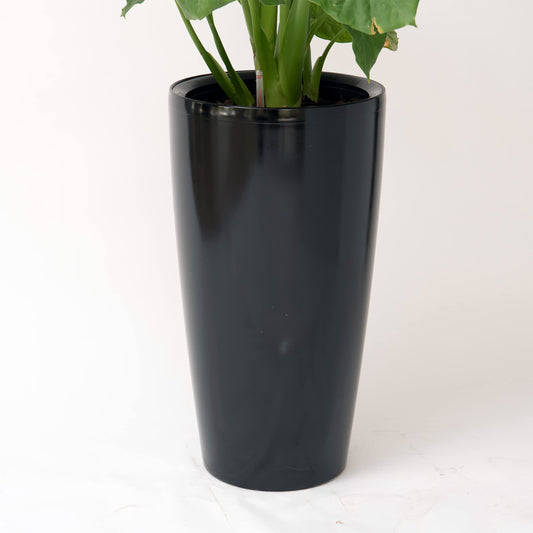 XBrand Tall Self Watering Indoor Outdoor for Patio Planter Pot, Decorative Gardening & Home Décor Accent, Round, Glazed Finish, 29.5" H, Black
