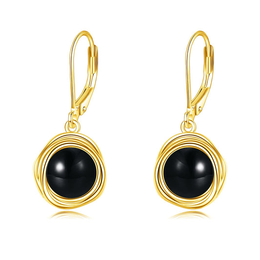 POPLYKE Black Onyx Dangle Earrings 18K Gold Plated 925 Sterling Silver Black Onyx Jewelry Gifts Birthday Gemstone Leverback Earrings for Women Hypoallergenic