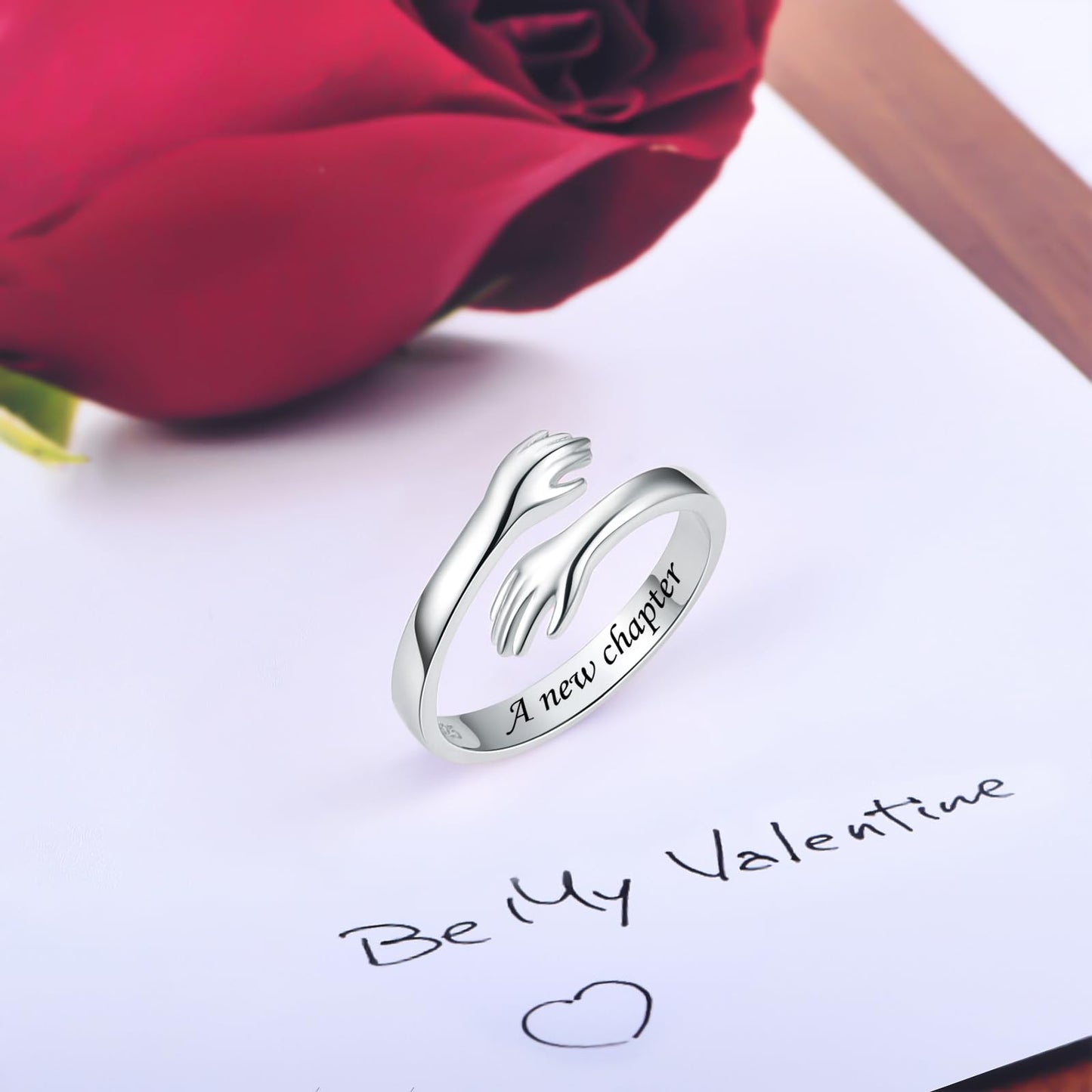 ACJFA Hug Rings for Women Sterling Silver Adjustable Ring Thumb Ring Birthday Mother Gifts Jewelry(A new chapter)