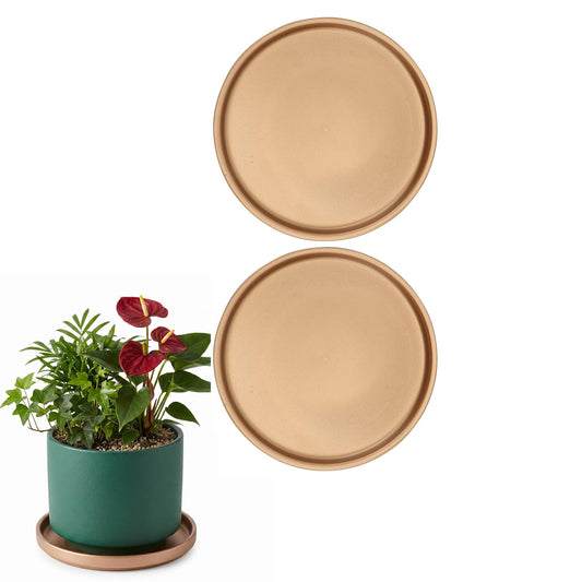 2PCS Gold Ceramic Plant Saucer 6 Inch Round Tray for Succulents, Indoor & Outdoor Plant Flower Pot Drip Tray for Water Drainage