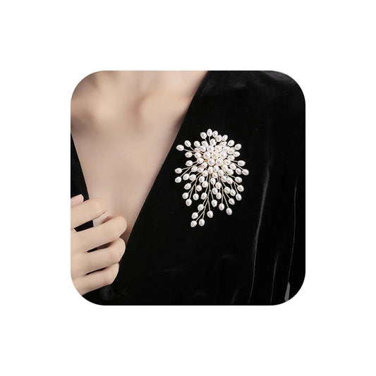 Charm White Pearl Brooch Pins for Women,Striking Large Pearl Flower Statement Costume Pin Graceful Wedding Anniversary Prom Jewelry Gifts (Pearl3)