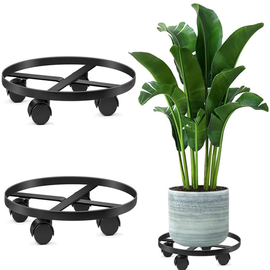 AMAGABELI GARDEN & HOME Plant Caddy with Wheels Heavy Duty 14“ 2 Pack Rolling Plant Stand Plant Dolly Iron Wheeled Lockable Casters Round Pot Mover Rollers Indoor Outdoor Planter Trolley Metal