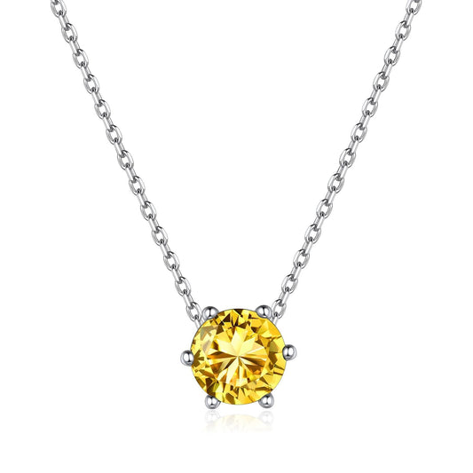 ChicSilver November Birthstone Jewelry 925 Sterling Silver Round Cut Gem Stone Simulated Topaz Necklace Dainty Tiny Cubic Zirconia Pendant Necklace for Women