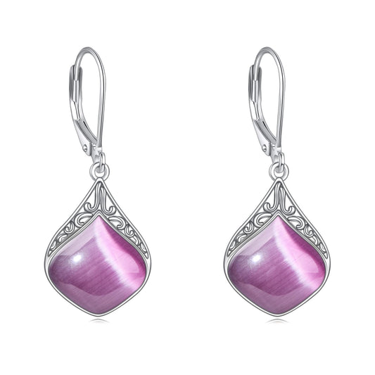 Purple Opal Earrings Sterling Silver Filigree Irish Celtic Rose Quartz Stone Teardrop Drop Earrings Jewelry Christmas Gifts For Women