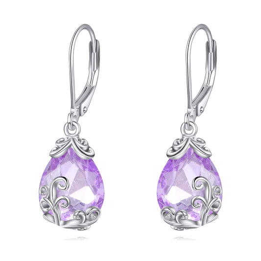 POPLYKE BirthStone Filigree Teardrop Drop Dangle Earrings Sterling Silver Alexandrite Leverback Earrings June Birthstone Jewelry Gifts for Women
