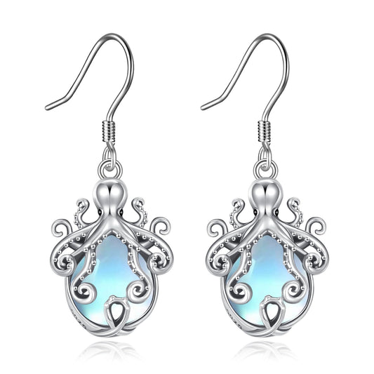 YAFEINI Octopus Earrings 925 Sterling Silver Moonstone Octopus Dangle Earrings Tentacle Octopus Jewelry Christmas Gifts for Women