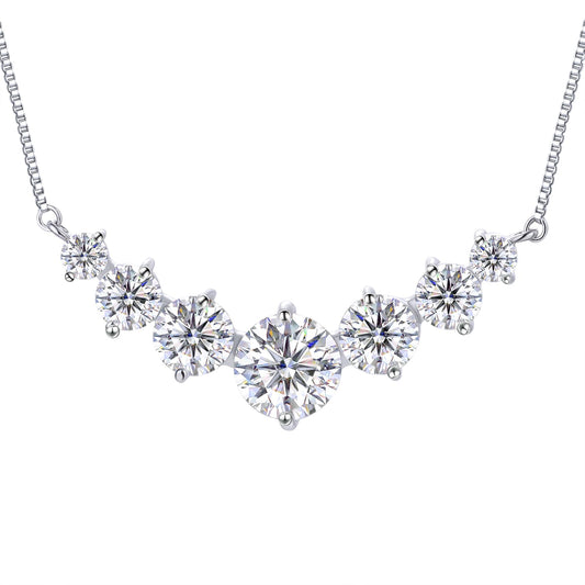 Moissanite Pendant Necklace for Women, 1.7 Carat 7Stones Moissanite Pendant Necklace 18k White Gold Plated Sterling Silver Smile Necklaces 16.5+2.5 inch Adjustable Box Chain Jewelry Gifts for Mom Wife