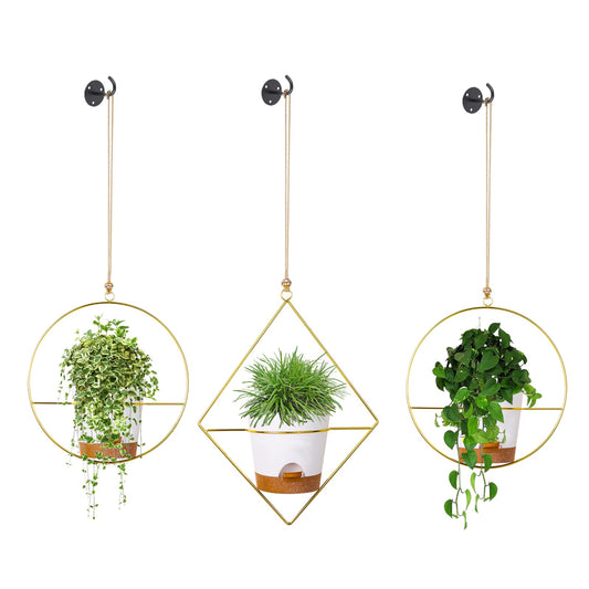 Superb Symbols 3 Pack Boho Hanging Planter with Metal Plant Hanger & Self Watering Plant Pots for Indoor Outdoor Wall Window