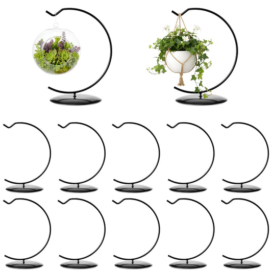 AceOrbit 12 Pcs Ornament Display Stand 6 Inch Iron Hanging Stand Christmas Ornament Hanger Holder Decoration Display Holder Hook for Glass Globe Air Plant Terrarium Table Decor (Black)