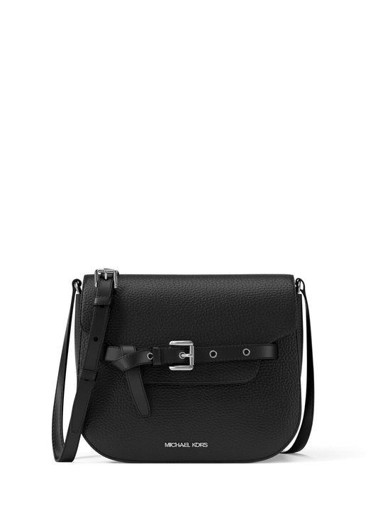 Michael Kors Women's Emilia Small Saddle Crossbody Bag, Black/Pebbled Leather, One Size