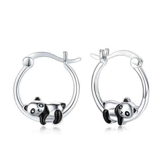 JUSTKIDSTOY Hypoallergenic Panda Hoop Earrings for Women Girls Sterling Silver Small Animal Huggie Hoop Earrings for Sensitive Ears Panda Jewelry Mother's Day Gifts for Mother Daughter