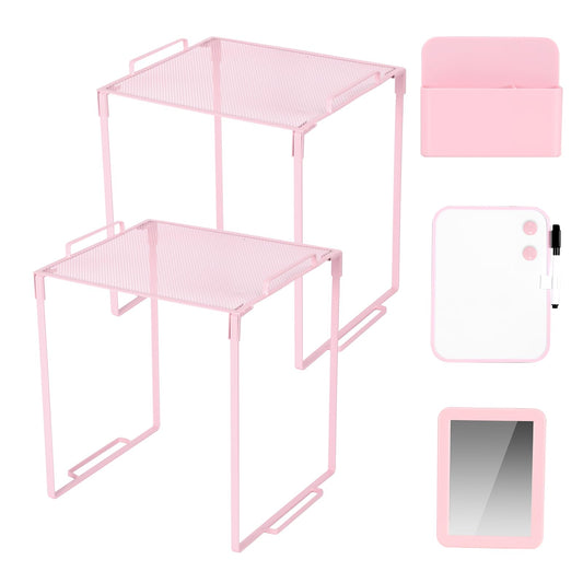 Chewlish Locker Organizer Accessories Decorating Kit, Metal Mesh Locker Shelf, Magnetic Pen Holder,Mirror,Whiteboard, Markers, Magnets,Suitable for School,Work,Office,Gym (2pack-Pink)