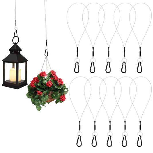 SDTC Tech 10 Pack Hanging Straps with Carabiner Hook 10 Inch Hanging Chain Cable Rope for Bird Feeders, Tree, Plant Extenders, Lanterns, Yard Christmas Decorations