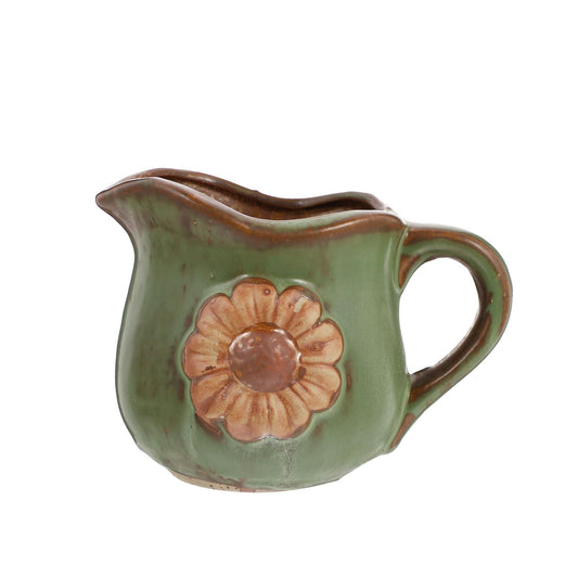 Mipcase Retro Ceramic Plant Pot with Daisy Pattern and Handle Small Indoor Succulent Planter 5.31X3.34X3.93 Inches Gardening Pot for Home and Office Decor