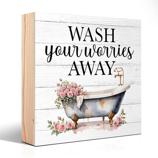 PUVOXHO Wash Your Worries Away Wooden Sign Desk Decor for Home Bathroom Farmhouse, Housewarming Gifts for Mom Dad, Thank You Gifts for Woman Boss Leader Supervisor Coworkers Family Friend BFF