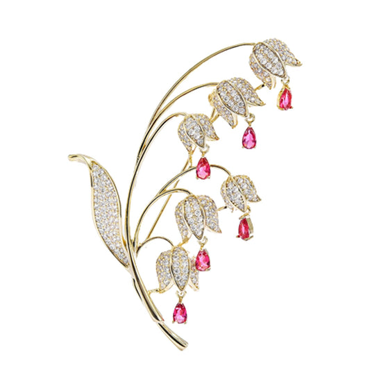 UNVAK Bell Orchid Brooches for Women Rhinestone Bell Orchid Brooch Pin Gold-plated Flower Lapel Pin Jewelry Mother's Day Wedding Gifts for Mom Wife