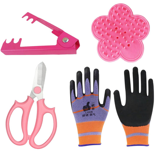 Fanbay 4 Pcs Flower Rose Thorn Stripper Thorn Leaf Remover Tool Garden Tool Sets Leaf Stripping Tool with Garden Glove and Garden Scissor
