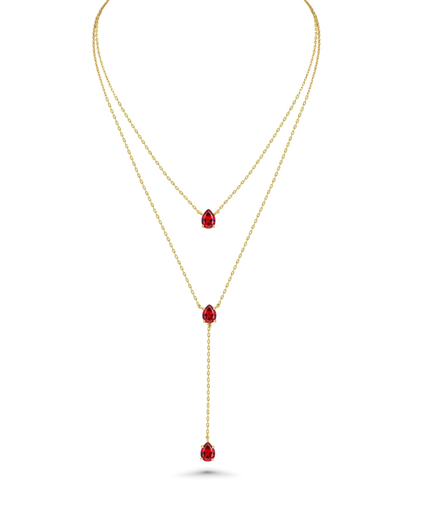 Long 18K Gold Plated Blue Green Red Layered Pendant Necklace For Women (Emerald, Ruby, Seafoam, Sky, Sapphire), Dainty Birthstone Necklace, Statement Necklace Jewelry Gifts.