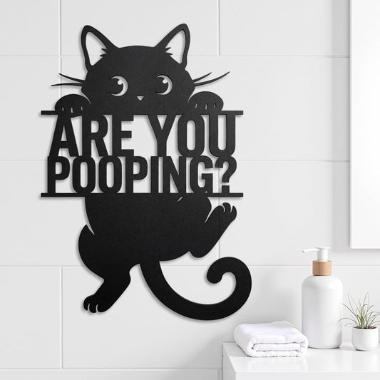 FANTAART Black Cat “Are You Pooping” Bathroom Signs Wall Art,15x11 Inch Funny Metal Cat Restroom Sign Animal Bathroom Wall Art for Toilet, Cat Lover Gifts for Women Home Decor