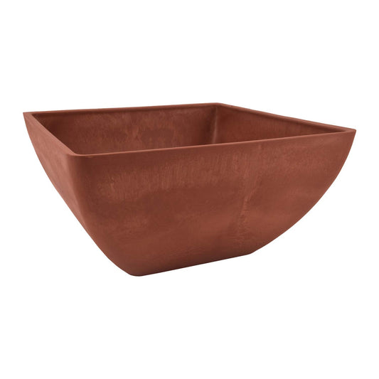 PSW Pot Collection 12x6 inch Plastic/Stone/Wood Composite Square Planter – No Drainage Hole (Drillable), Modern Indoor/Outer Pot for Flowers, Foliage, Succulents, Fairy Gardens Terra Cotta Color