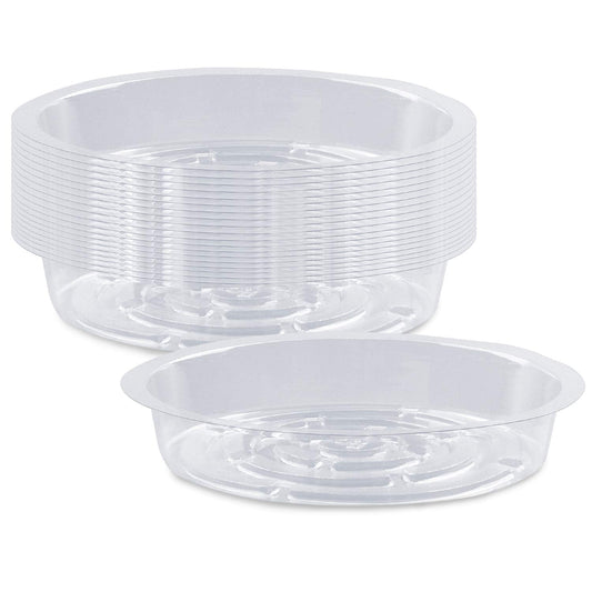 Rocutus Plant Saucer,20 Pack Plastic Plant Saucer Drip Trays Small Plant Plate Dish,Heavy Duty Clear Plastic Plant Saucers Flower Pot Tray Flower Pot Drip Pan for Indoor and Outdoor Plants (6 Inch)