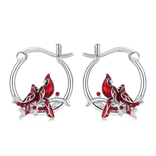 JUSTKIDSTOY Cardinal Earrings 925 Sterling Silver 2 Red Bird Hoop Earrings Jewelry Cardinal Gifts for Women Mother Grandma