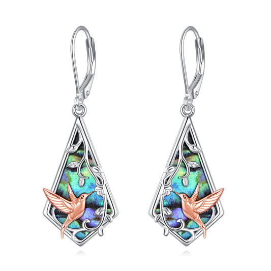 Hummingbird Earrings Sterling Silver Hummingbird Leverback Earrings Leaf Dangle Earrings Drop Jewelry Birthday Gifts for Women