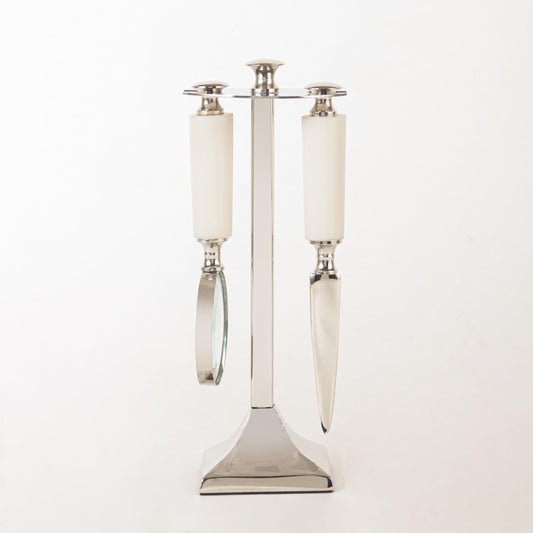 DECONOOR Set with Magnifying Glass and Letter Opener, Silver White Modern Office Desk Accessories, Decorative Home Office Decor, Professional Business Gift (Silver & White)