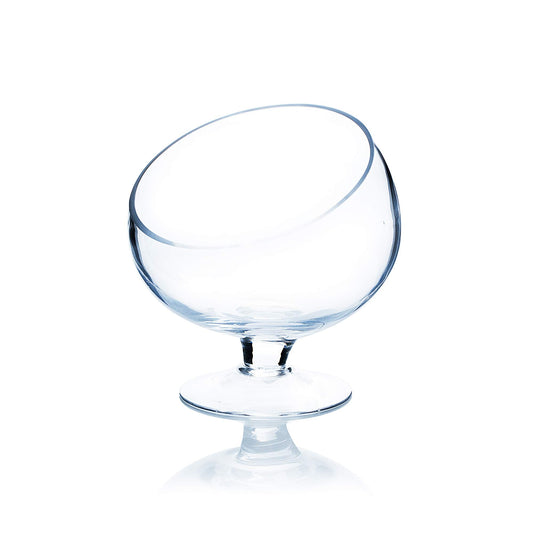 WGV Slant Cut Bowl Glass Vase with Stand, Width 8.25", Height 8.75", Clear Planter Terrarium, Candy Dish, Fruit Jar for Wedding Party Event, Home Office Decor, 1 Piece