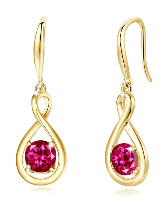 FANCIME Ruby Dangle Drop Earrings 925 Sterling Silver Yellow Gold Plated Dainty Infinity Red Gemstone July Birthstone Earring Fine Jewelry Birthday Mothers Day Gifts for Mom Her Women