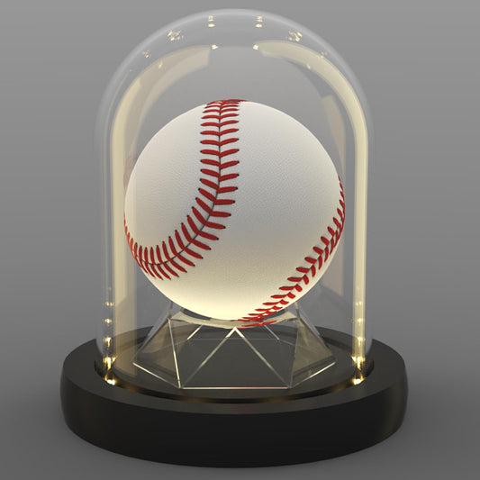 DuvinDD Baseball Display Case with LED Light Base, Glass Dome Cloche Baseball Holder for Golf Ball, Softball, Tennis Ball, Rock Collection, 4.33" D X 4.7" H, Gifts for Christmas
