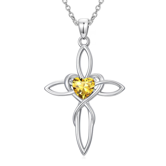 POIUY Celtic Knot Cross Birthstone Necklace for Women Irish Infinity Heart Pendant Cross Jewelry Anniversary Valentines Birthday Faith Mothers Day Gifts for Mom Wife Her