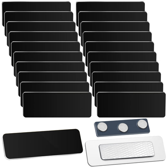 Geelin 50 Pack Magnetic Name Tags Blank Name Badge Holder Plastic ID Tag Backing 1 x 3 Inches with 3 Pcs Magnets for Police Office Employee Custom(Black)