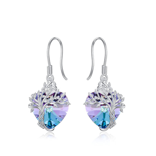 TOUPOP Heart Amethyst Earrings Sterling Silver Tree of Life Earrings February Birthstone Jewelry Birthday Mothers Day Gifts for Women Mom Her