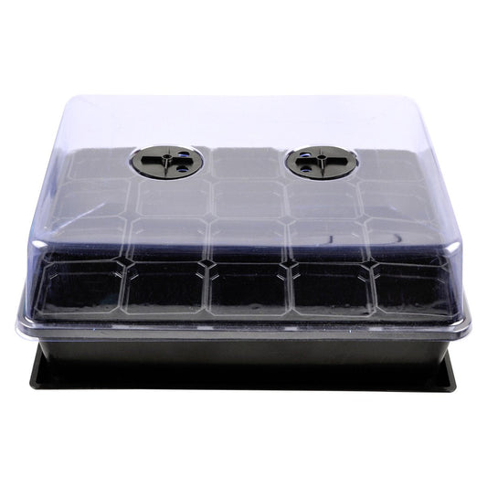 eZAKKA 37x30cm Seed Starter Tray Seed Seedling Starting Kit Plant Germination Kit Humidity Dome with 20 Pieces Square Seed Starter Pots (Black Pots)