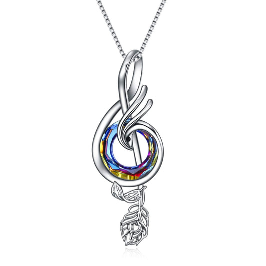 TOUPOP Music Gifts for Women Sterling Silver Music Necklace with Volcano Circle Crystal Phoenix Pendant Necklace Musical Notes Jewelry Gifts for Women Birthday Christmas