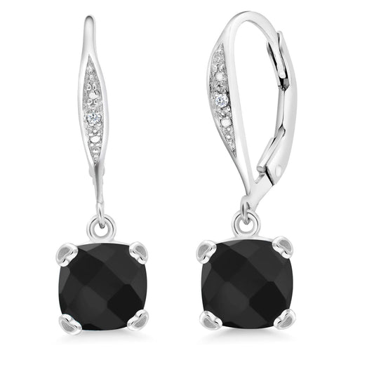 Gem Stone King Drop Dangle Earrings For Women | 7MM Cushion Cut Gemstone Birthstone and White Diamond | 925 Sterling Silver | Fine Jewelry Gifts for Mom Wife Women Her