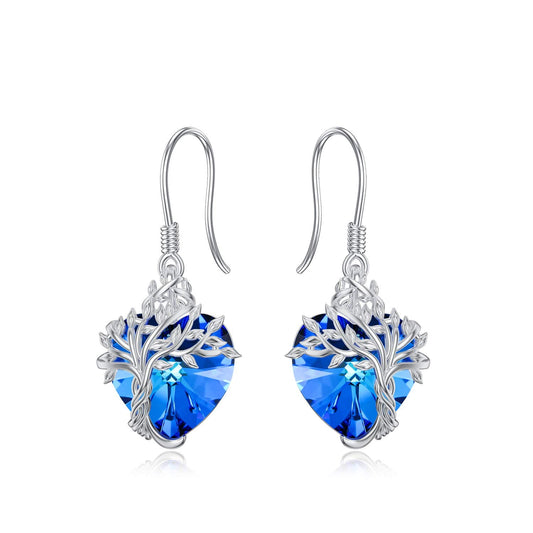 TOUPOP Heart Sapphire Earrings Sterling Silver Tree of Life Earrings September Birthstone Jewelry Birthday Mothers Day Gifts for Women Mom Her