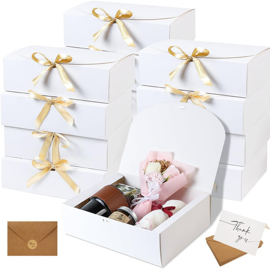 15 PCS Gift Boxes with Lids, 10.6x7.8x3.1 Inch Gift Boxes, Groomsmen Proposal Box, Luxury Gift Box with Ribbon for Bridesmaid Box, Kraft Paper Boxes for Wedding, Packaging, Present, Birthday, Christmas, Party,Contains 15sets Envelopes and Thank You Cards