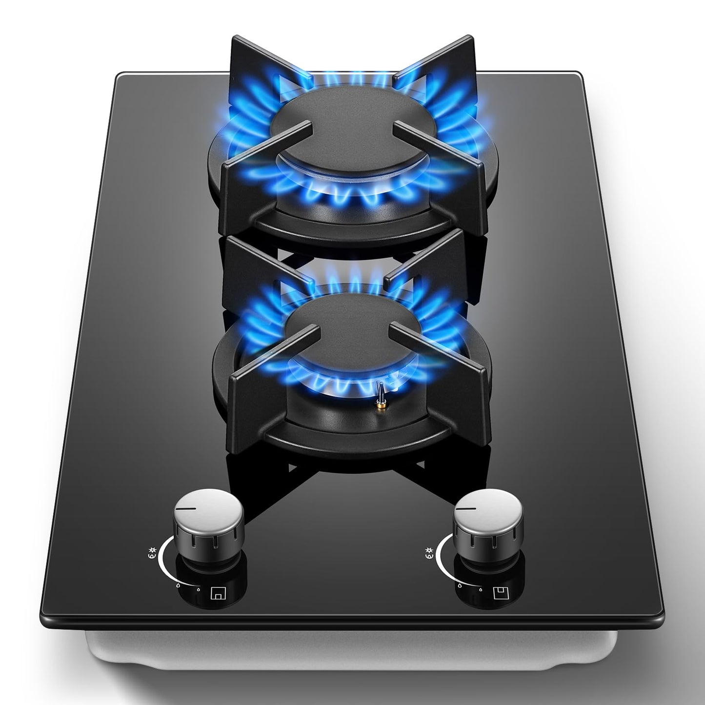 Gas Stove 2 Burner, Propane Cooktop 12 Inch, Built-in Gas Cooktop Black Tempered Glass Stove Top with Thermocouple Protection, LPG/NG Dual Fuel Hob for Apartment, Kitchen, RV