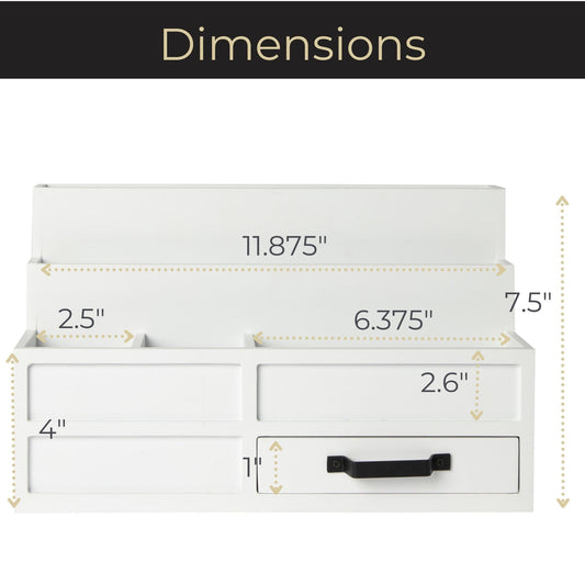 BLU MONACO | White Desktop Organizer with Drawer Storage | Tabletop Organizer with Drawers for Paper Bills Mail | Wooden Mail Organizer for Countertop Workspace