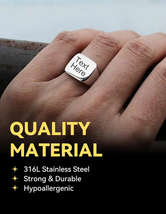 ChainsHouse Personalized Signet Rings Stainless Steel Biker Ring for Men Women, Solid Polished Statement Hip Hop Custom Thumb Ring, Size 7