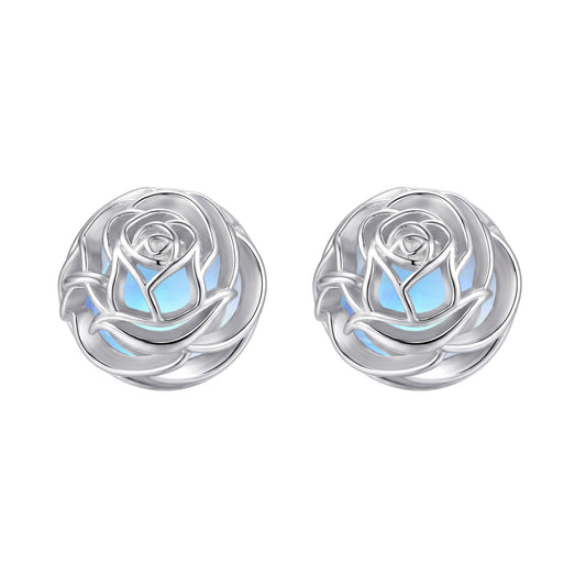 WINNICACA Moonstone Stud Earrings for Women Hypoallergenic Rose Earrings for Women 925 Sterling Silver Rose Jewelry for Sensitive Ears Birthday Mothers Day Gifts for Mom Grandma